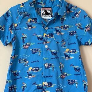 The Black Dog Bright Blue Beach Print Camp Shirt